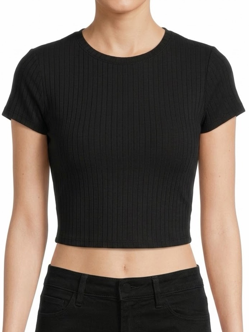 Bozzolo Ribbed Crop Top Womens Small Black Fitted Baby Tee Stretch Y2K
